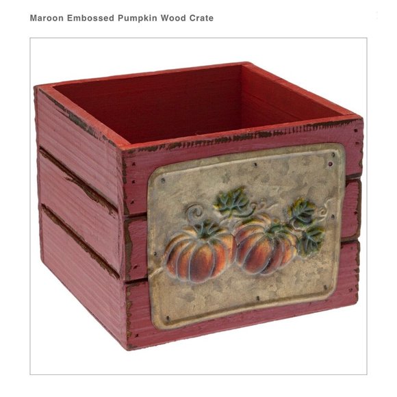 Maroon embossed pumpkin WOOD CRATE Boston International - Picture 2 of 2